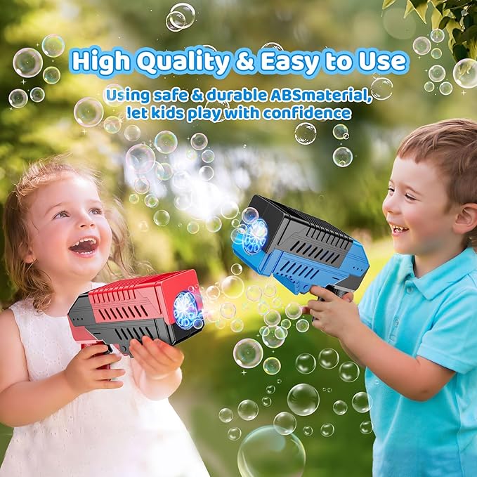 SHCKE Bubble Gun for Kids 2 Packs,Bubble Machine for Kids, 8 Holes Bubble Blaster Gun for Toddlers with LED Lights & Solution, Easter, Party Favor, Outdoor Toys for Boys & Girls