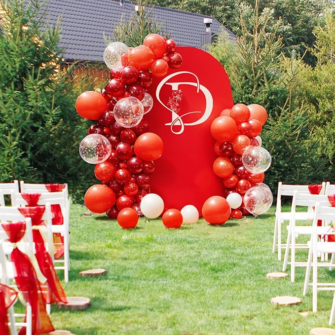 LEBENGURU Upgraded 5FT Wedding Arch Cover, Red Spandex Fitted Arch Backdrop Cover, Round Top Chiara Stand Covers for Birthday Party Baby Shower Banquet Balloon Décor