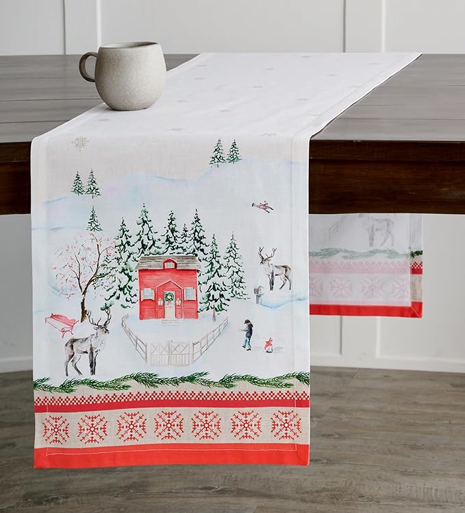 Maison d' Hermine Table Runner 100% Cotton Single Layer Table Runners 108 inches Long for Thanksgiving Christmas Decorations Home Kitchen Dining Party Wedding (Rural Christmas, 14.5" x 108")
