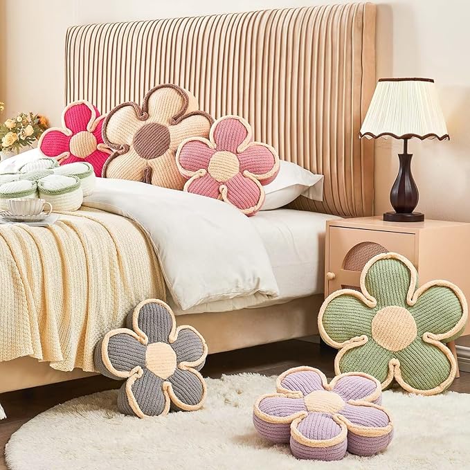 Flower Pillow, Soft Flower Shaped Floor Cushion, Flower Decorative Throw Pillow, Cute Flower Seating Cushion, Flower Room Décor Plush Pillows for Sofa Couch Bed (13.7 Inch, Pink)