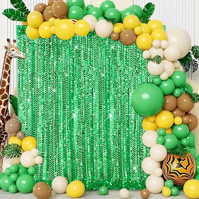 2 Packs 4x8FT Green Sequin Backdrop Curtains Glitter Background Graduation Backdrop Class of 2025 Wedding Party Birthday Decor