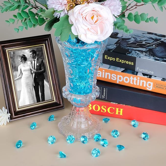Acrylic Diamond Fake Gems Vase Filler, Babenest 240pcs 3/4 Inch Faux Diamonds Crystals Jewels for Table Scatters Wedding Party Event Arts & Crafts Birthday Decoration Favor (Baby Blue)