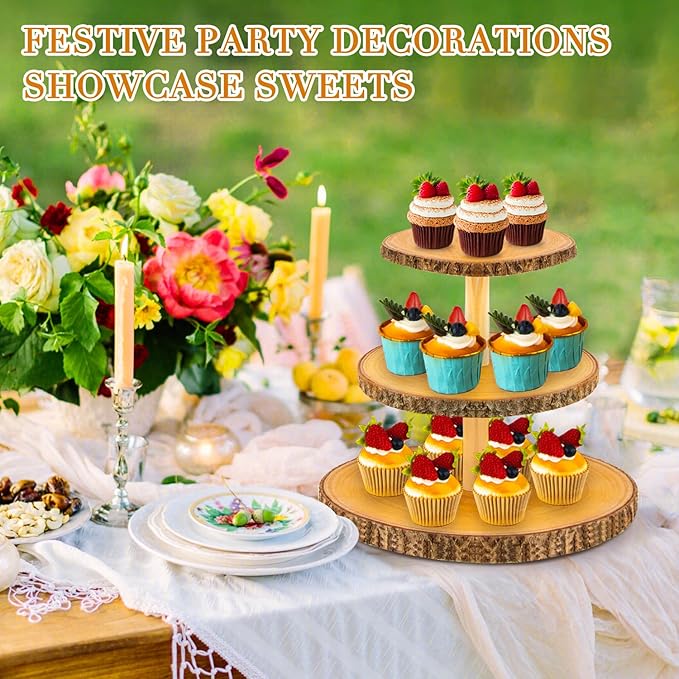 Cupcake Stand Wood Dessert Stands 3-Tier Wood Cupcake Stand - Elegant Farmhouse Dessert Display for Weddings, Tea Parties, & More./Wedding Décor/Tea Party/Birthday/Graduation/Holiday.