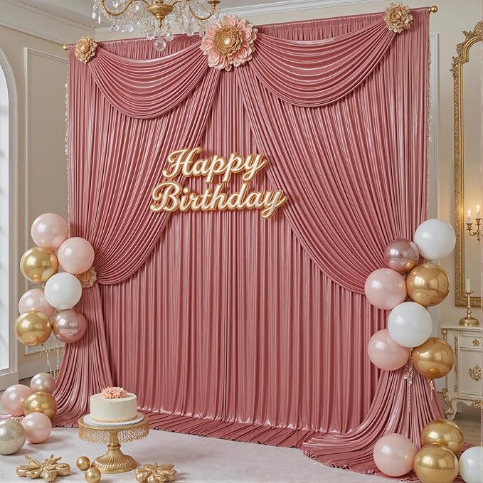PartyVillage 10x10FT Blush Rose Gold Sequin Backdrop Curtain -2 Panels 5x10FT Wrinkle Free Shimmer Back Drop Cloth, Glitter Backdrop Drapes for Photography, Birthday, Wedding, Graduation Background