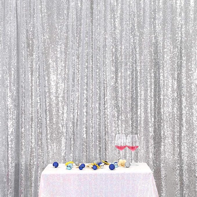 Eternal Beauty Silver Sequin Backdrop, 4x6 Ft Glitter Background Curtains for Shimmer Photography Party Wedding Birthday Back Drop Decor