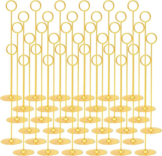 Urban Deco 36PK Table Number Holders Place Card Holders 12 Inch Table Card Holders Steel Card Holders for Photos, Food Signs, Memo Notes, Weddings, Restaurants, Birthdays (Gold 36PK)
