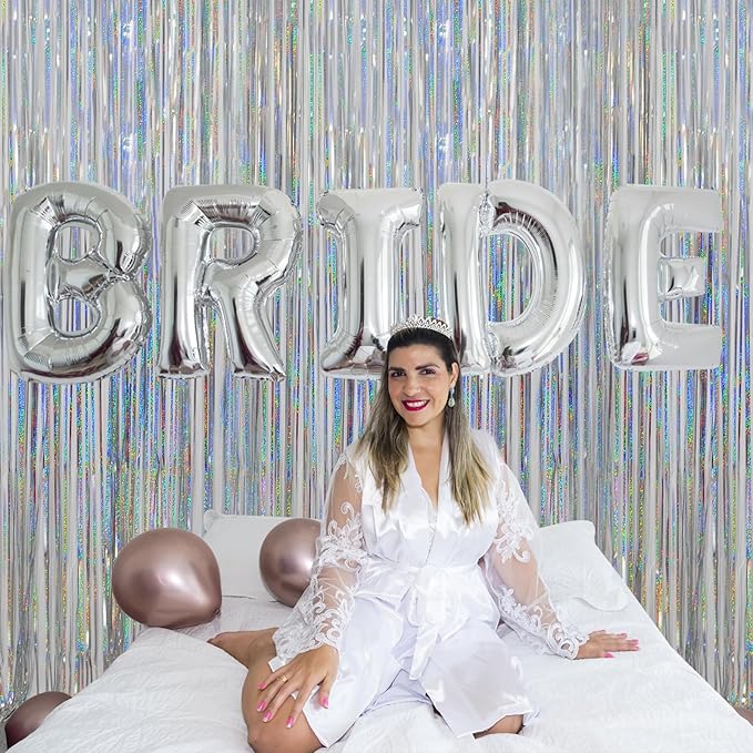 Foil Fringe Curtains Independence Day Decorations - Melsan 3 Pack 3.2 x 8.2 ft Silver Tinsel Curtain Photo Backdrop for Birthday Party or Disco Party Decorations