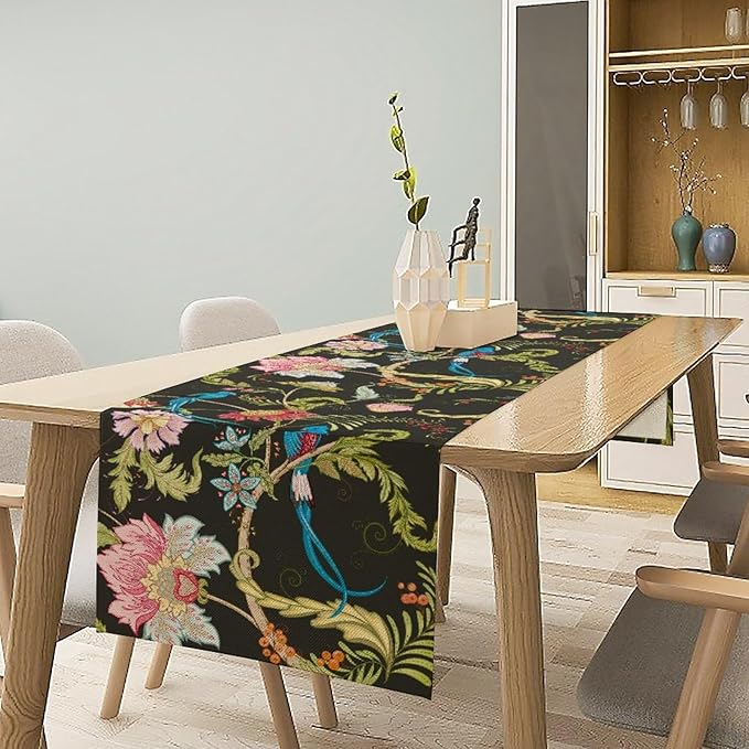 Floral Butterfly Table Runner Seasonal Spring Flower Bird Table Decoration Table Runner for Home Party Decoration 13x70 Inch
