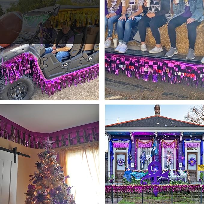 Thick 10 Feet by 15 Inch Purple Foil Fringe Garland - Pack of 3 | Shiny Metallic Tinsel Banner for Parade Floats, Bridal Shower, Wedding, Birthday, Christmas | Wall Hanging Drapes (3)