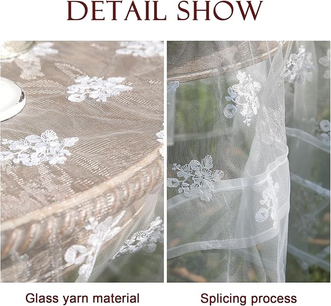 patdrea Designer White Lace Elegant Tablecloth for Rectangle Tables,Vintage Tulle French Romantic Knitted Embroidered Overlay Tablecloths Decor for Kitchen Wedding Banquet,59"*75"