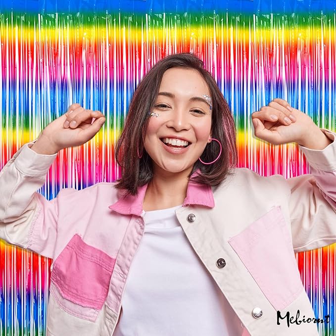 4 Pack Dark Rainbow Fringe Curtain Backdrop, 3.2Ft x 6.6Ft Metallic Tinsel Foil Fringe Streamers Background for Photo Booth Birthday Wedding Baby Shower Carnival Easter Mother’s Day Party Decorations