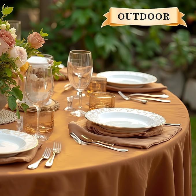 sancua Round Tablecloth 90 Inch - Water Resistant Spill Proof Washable Polyester Fall Table Cloth Decorative Fabric Table Cover for Dining Tables, Thanksgiving Parties and Camping, Bronze