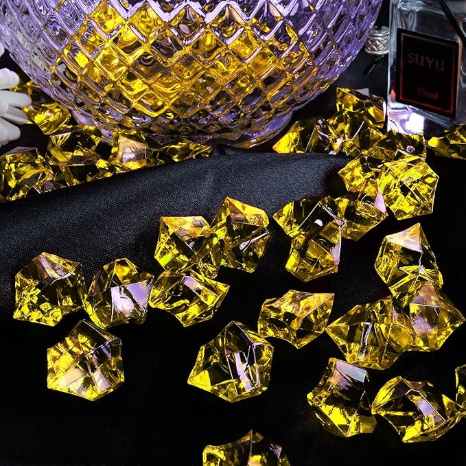 Babenest Acrylic Crushed Ice Rocks, 150 PCS Fake Crystals Plastic Ice Cubes Diamonds Gems for Vase Fillers, Home Decoration, Table Scatter, Event, Wedding, Arts & Crafts (Gold)