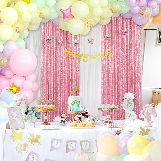 Backdrop Drapes Curtains Panels with Rod Pockets Blush Pink Sequin Party Backdrop 3 Pcs 2x8FT
