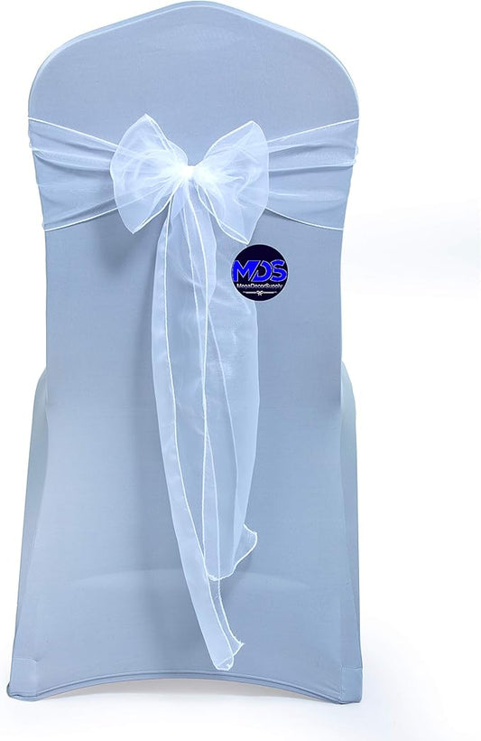 MDS Pack of 10 PCS Organza Chair Sashes Wider Dining Chair Bows Ribbon Tie Back for Wedding Party Birthday Bridal Shower Reception Event Banquet Home Chair Cover Decoration - White
