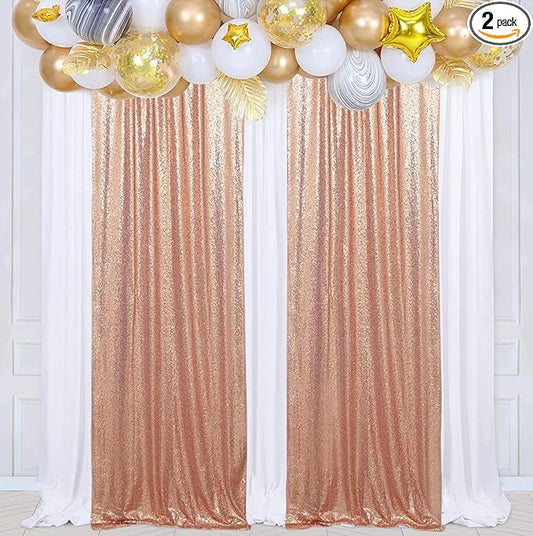 Poise3EHome Rose Gold Sequin Backdrop,2 Panels 2FTx8FT Glitter Background for Party Birthday Party Baby Shower Wedding Christmas Thanksgiving Holiday Festival Decor