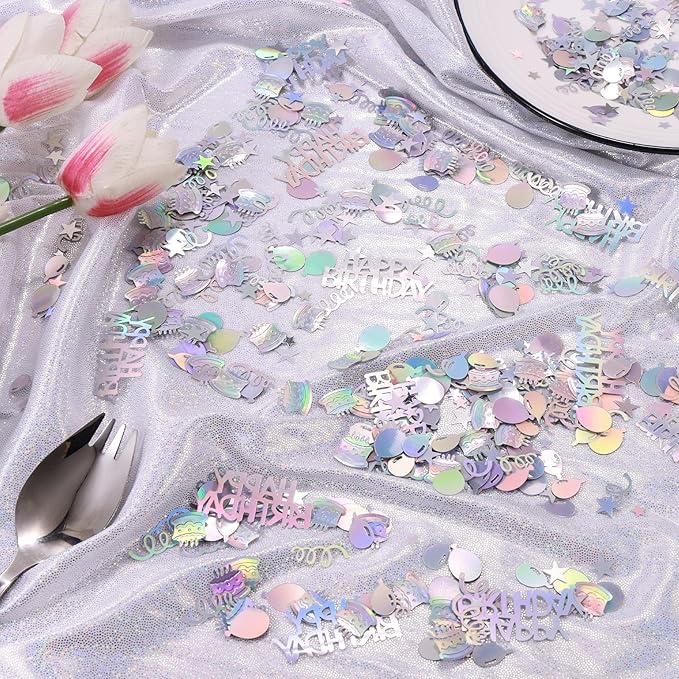 Iridescent Happy Birthday Confetti, 3000 Pcs Birthday Cake Table Metallic Foil Confetti Party Table Decor for Party, Baby Shower, DIY Arts and Crafting