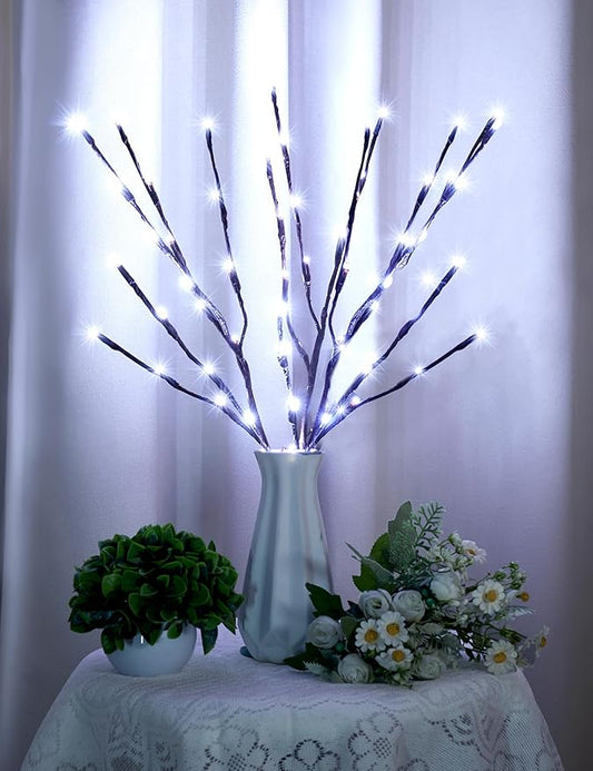 Lighted Branches for Vases Plug in - 6 Pack 24Inch 60 LED Christmas DIY Twig Pathway Lights, Artificial Tree Bendable Xmas Fairy Lights with Stakes for Outdoor Indoor Party Decoration, Pure White