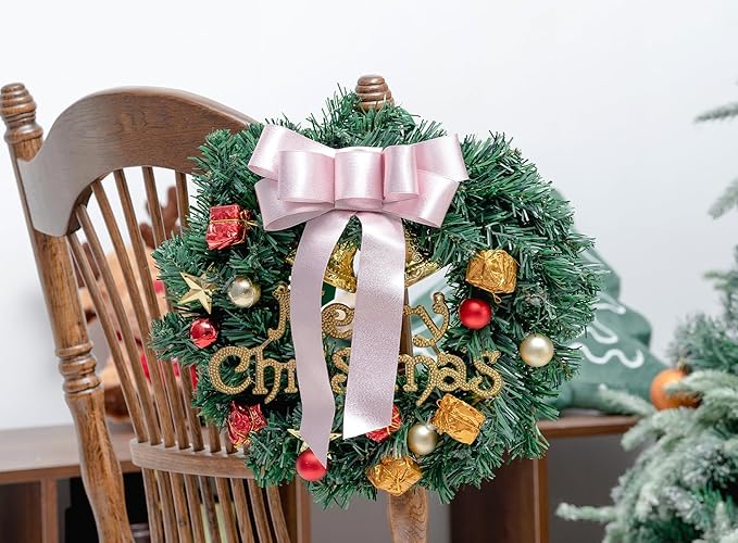 Light Pink Satin Ribbon for Valentines Day 1-1/2 Inch Double-Faced Wide Wired Sliver Glitter Ribbons for Wreath Christmas Tree Decoration Gift Wrapping, Home Decor 10 Yards