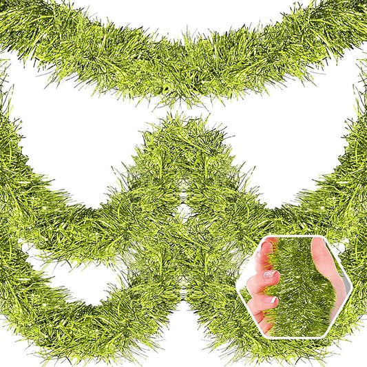 50 Feet Christmas Foil Fringe Banner Metallic Tassle Garland Metallic Backdrop Parade Floats Shiny Hanging Ceiling, Valentine's, Wedding, New Year Party Decorations(2" x 50', Light Green)