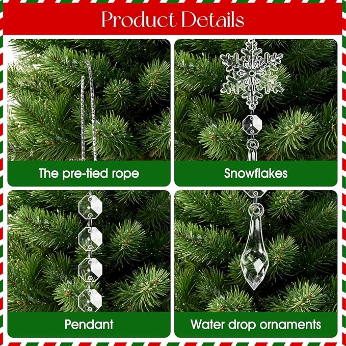 40pcs Christmas Ornaments Set for Tree Decorations- Hanging Acrylic Crystal Snowflake Christmas Decorations Icicle Drop Ornaments for Winter Christmas Tree New Year Party Supplies