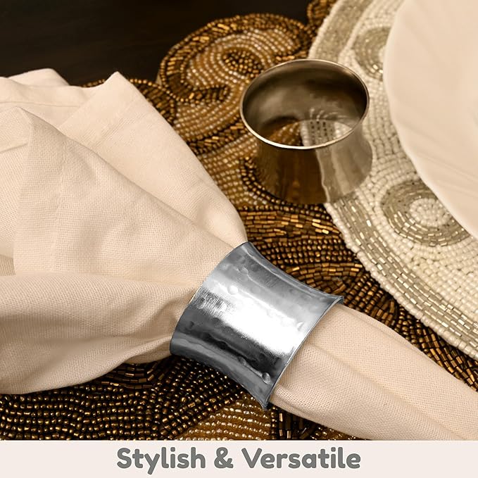 Metal Napkin Rings Set of 12 - Silver Drum-Shaped Handcrafted Serviette Holders for Dinners, Holidays, Weddings, Family Gatherings - Elegant Aluminum Table Decor for Everyday Use - ALPHA Living HOME
