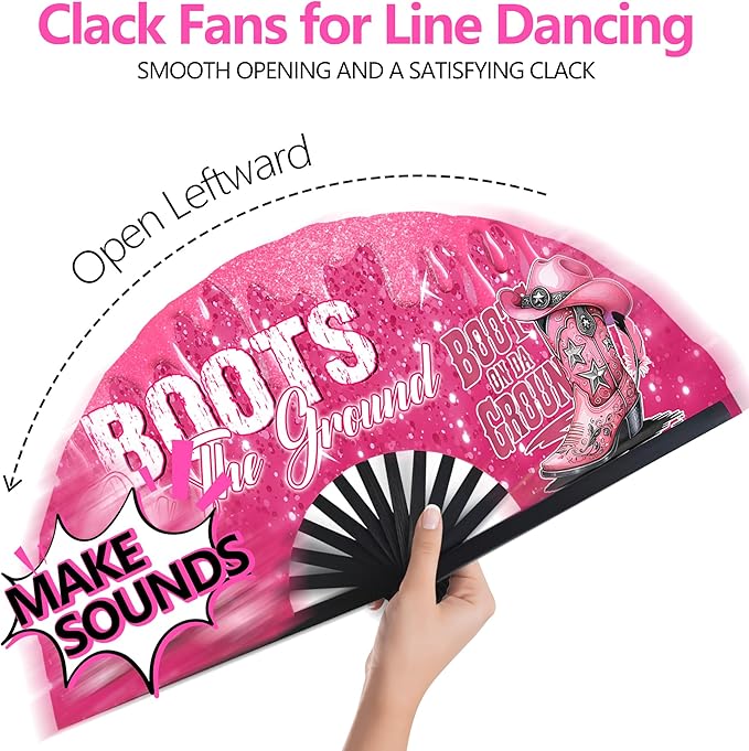 Boots On The Ground Hand Fan,Where Them Fans At Folding Fans,Clapping Clacking Fans For Line Dancing Unique Oriainal Pattern for Party Props Perfect Gifts for Line Dance Lover (Style 2)