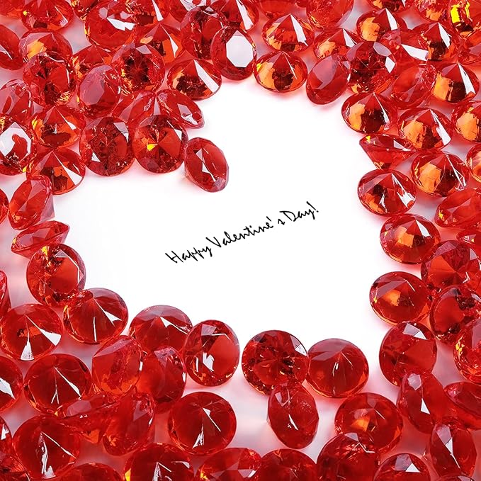 Acrylic Diamond Fake Gems Vase Filler, Babenest 240pcs 3/4 Inch Faux Diamonds Crystals Jewels for Table Scatters Wedding Party Event Arts & Crafts Birthday Decoration Favor (Red)