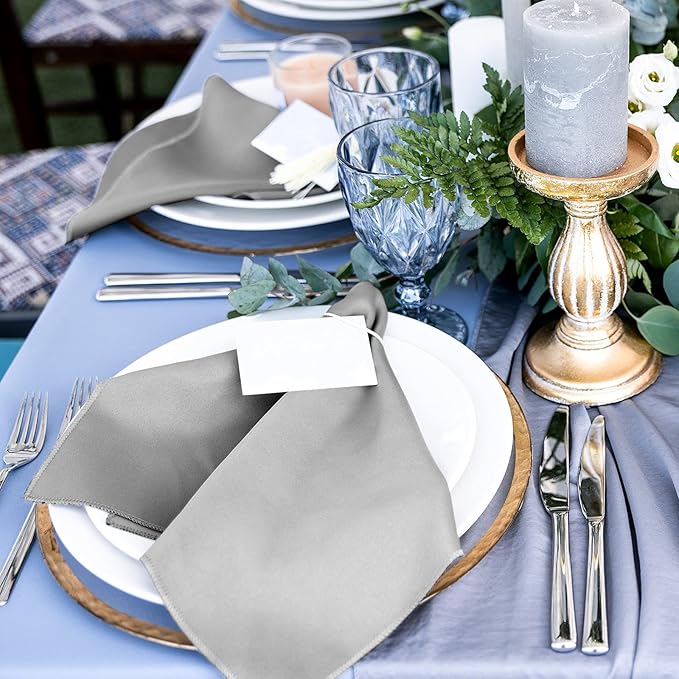 ANECO 12 Pieces Satin Napkins Soft Dinner Napkins Square Table Napkins 17 x 17 Inches for Restaurant Weddings Party Dinner Decoration (Grey)