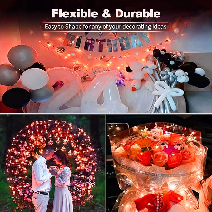 20 Pack LED Fairy Lights Battery Operated,3 Features Blinking Slowly Blinking & just on 7FT 20 LED Waterproof Mini Twinkle String Lights for Wedding Party Christmas Decorations,red