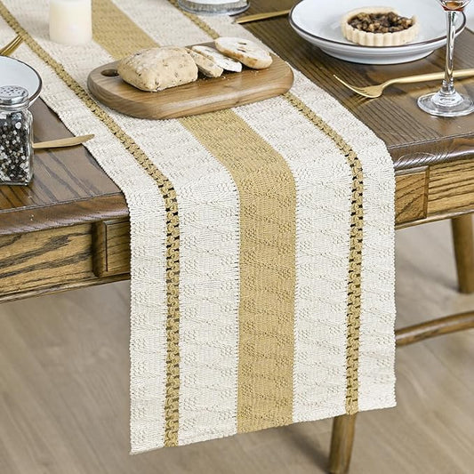 Artoid Mode Burlap Brown Farmhouse Woven Rustic Table Runner, Seasonal Holiday Hollow Kitchen Dining Table Decoration for Home Party Decor 12x120 Inch