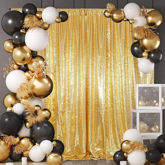 Juya Delight Gold Sequin Backdrop Curtain, 6FTx6FT NO See-Through Glitter Photo Backdrop for Birthday, Party, Wedding Decoration Sparkle Photoshoot Background