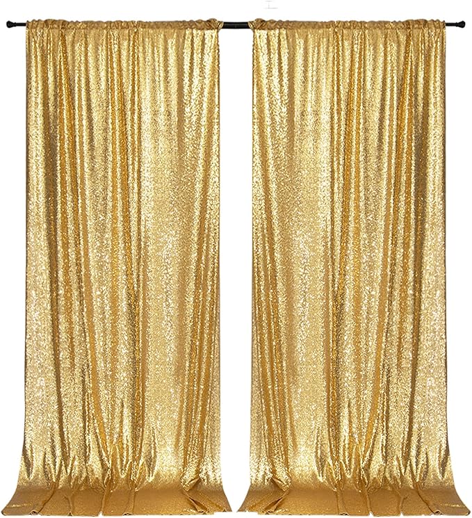 PartyDelight Sequin Backdrop Curtains 2 Panels Sparkly Gold 5Ft x 10Ft Photograph Wedding Curtain Special Events