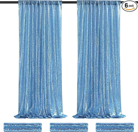 Baby Blue Backdrop Curtains for Party Sequin Fabric 12ftx8ft for Wedding Photography Background Home Decorations 6 Pieces 2ftx8ft