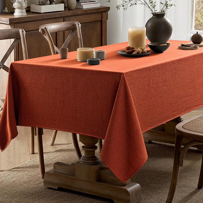 MIULEE Burnt Orange Linen Tablecloth 60x84 Inch Rectangle Table Cloth Waterproof,Stain Resistant & Wrinkle Resistant for Dining Party Wedding