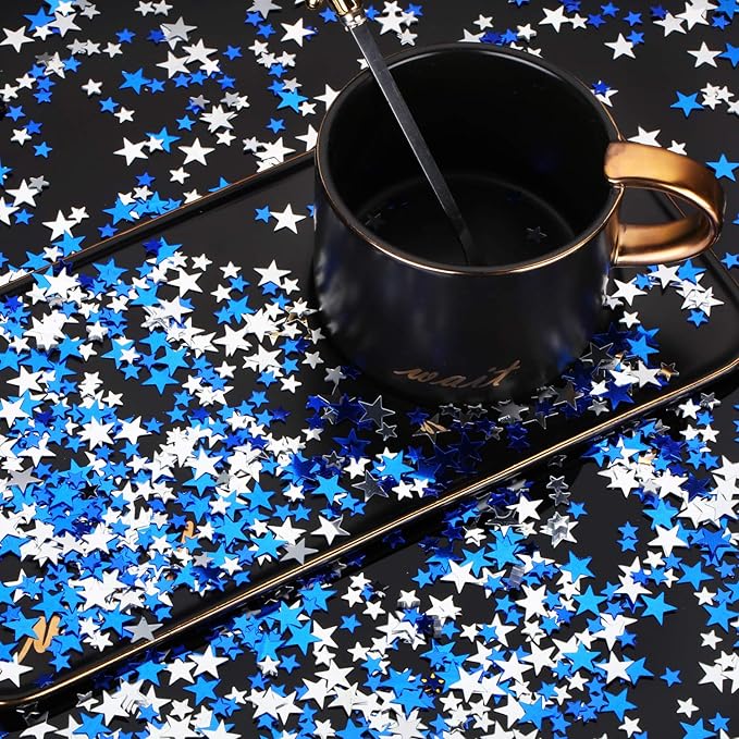 Hestya 60g Star Confetti Glitter Table Confetti Metallic Foil Stars for Party Wedding Festival Decorations(Blue Silver,10mm and 6mm)