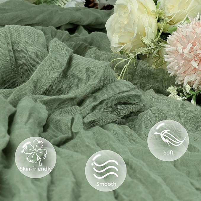 12 Pack Sage Green Cheesecloth Table Runner 10ft Boho Gauze Fabric Cheese Cloth Table Runner 35 x 120 Inch Rustic Sheer for Romantic Wedding Decor Baby Shower Party Table Centerpiece Decoration