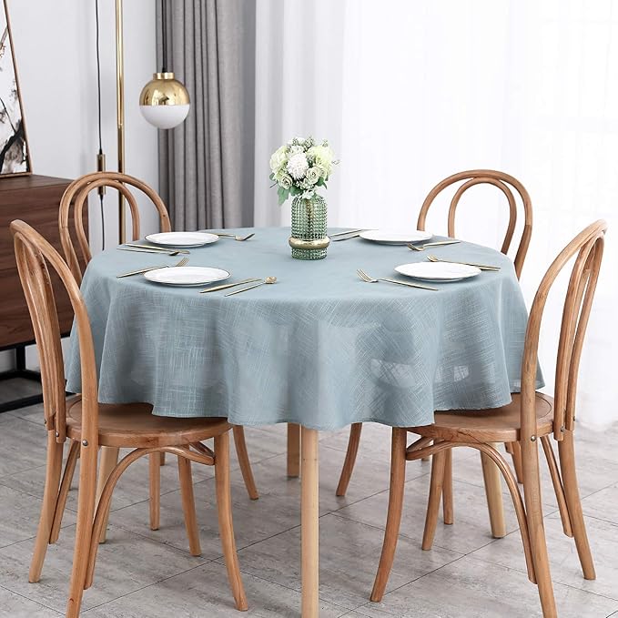 maxmill Lux Faux Linen Tablecloth with Slubby Yarn Textured Weaves Wrinkle Resistant Anti-Shrink Soft Table Cloth for Kitchen Dining Restaurant Tabletop for Event Dinner Round 70 Inch Slate Blue