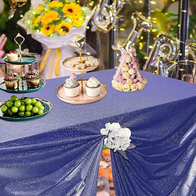 Fitable Sequin Tablecloth for Parties 60x102 Inch - Sparkle Glitter Laser Rectangle Overlay for Independence Day Decoration Ceremony Birthday Holiday Banquet, Dark Blue