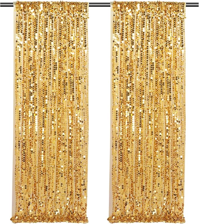 Gold Big Payette Sequin Backdrop 2 Panels 4ftx8ft Sparkly Glitter Backdrop Curtains Birthday Party Background Decoration