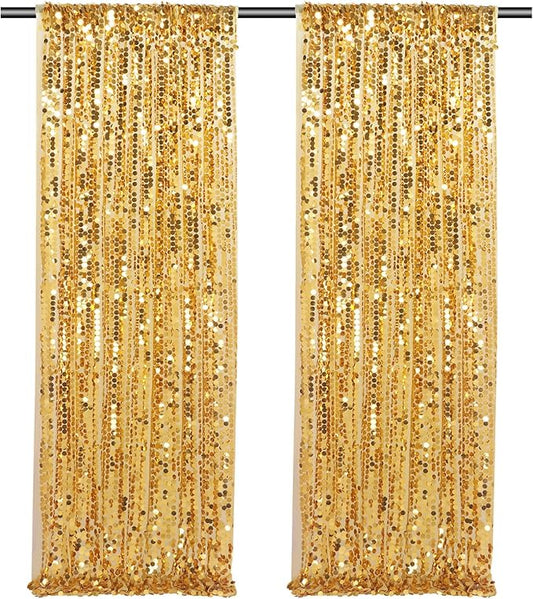 Gold Big Payette Sequin Backdrop 2 Panels 4ftx8ft Sparkly Glitter Backdrop Curtains Birthday Party Background Decoration