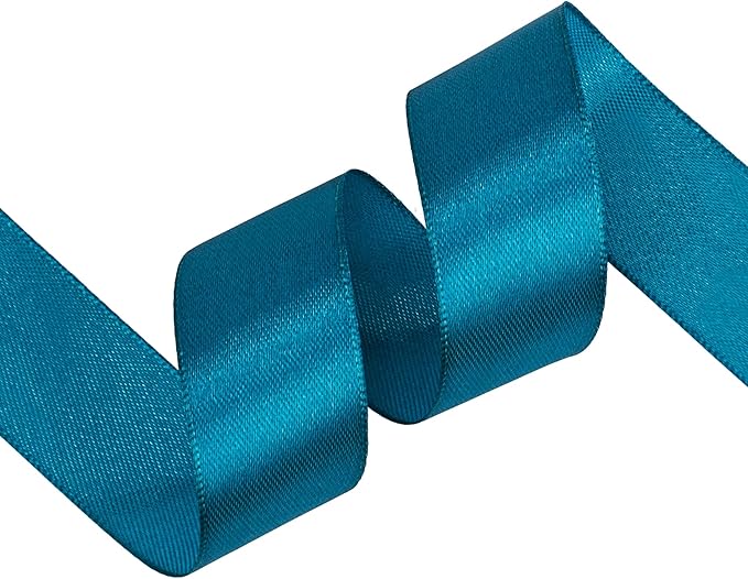 Turquoise Satin Ribbon 1 inch X Continuous 100 Yards, Single Face Polyester Ribbon Perfect for Gift Wrapping, Flower Bouquet, Wedding Decor, Crafts, Bow Making, Sewing and More