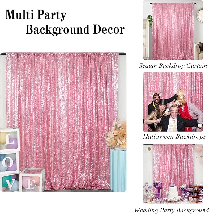 DUOBAO Pink Gold Sequin Backdrop for Birthday 10FTx10FT Fuchsia Pink Glitter Wedding Backdrops Curtain Wall Sparkle Photography Background for Party Baby Shower