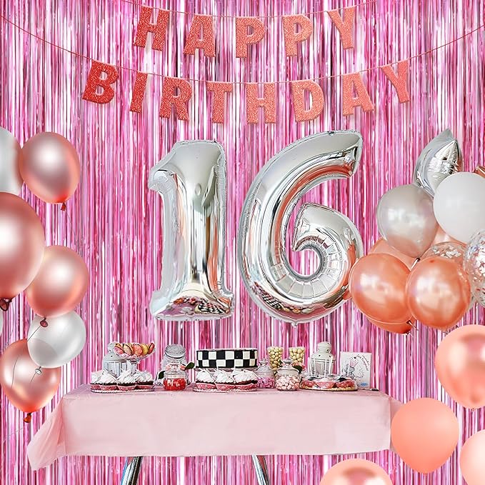 Pink Metallic Tinsel Foil Fringe Curtains, 2 Pack 3.3x8.3 Feet Party Streamer for Birthday Party Decorations, Halloween Decor, Foil Curtain Backdrop for Bachelorette Party