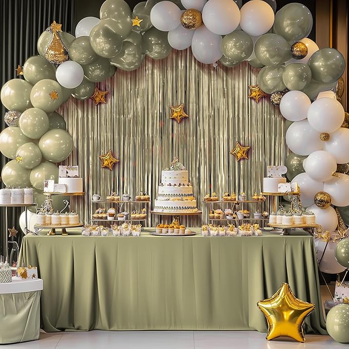2 Pack Metallic Champagne Gold Fringe Backdrop, 3.2x8.2ft Shining Foil Tinsel Curtains, Birthday Party Decorations Door Streamers for Halloween, Christmas, Wedding, Graduation, Holiday, Theme Events
