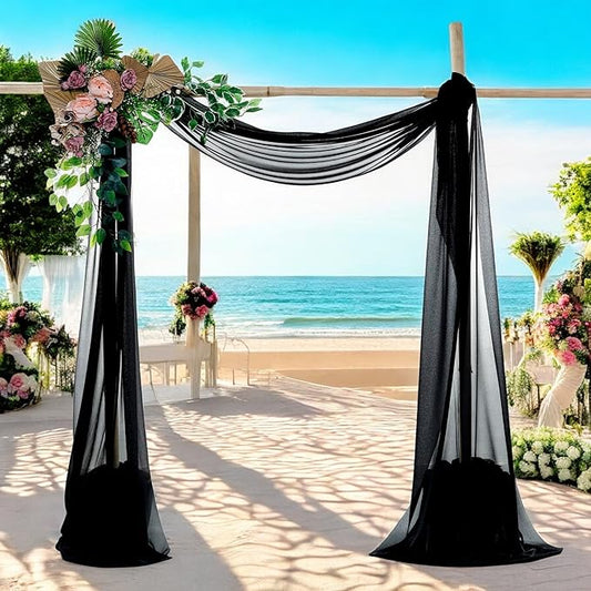 MDS Halloween Chiffon Draping Fabric - 2 Panel, 30" Wide x 20ft Long - Sheer Spooky Arbor & Canopy Drapery for Haunted House Backdrops, Party Ceilings, DIY Costumes & Themed Events - Black