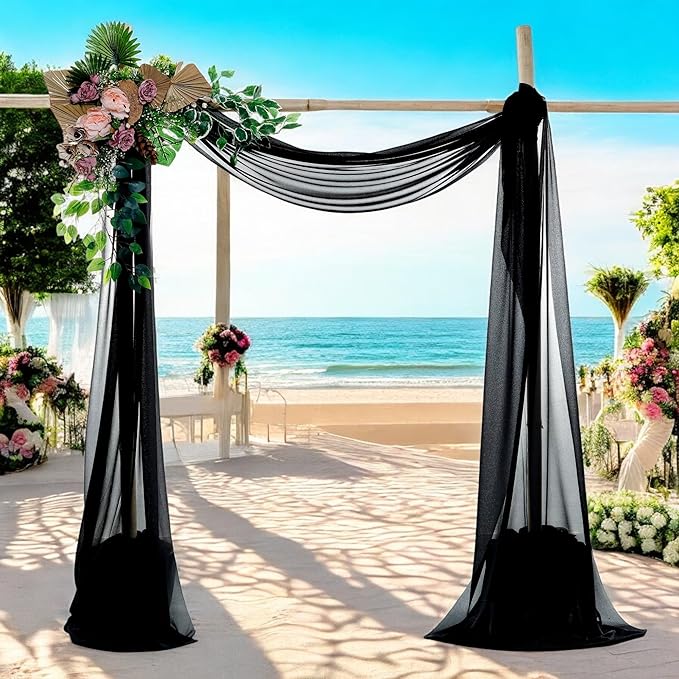 MDS Halloween Chiffon Draping Fabric - 1 Panel, 30" Wide x 30ft Long - Sheer Spooky Arbor & Canopy Drapery for Haunted House Backdrops, Party Ceilings, DIY Costumes & Themed Events - Black