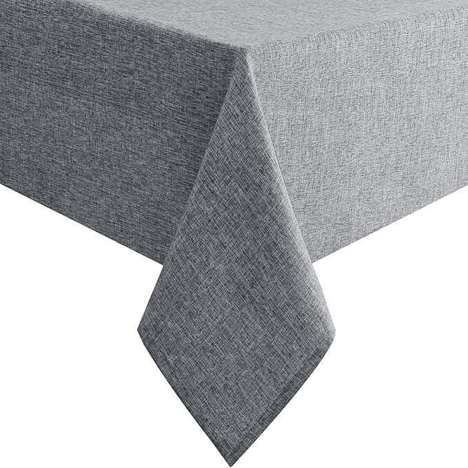 Hiasan Faux Linen Rectangle Tablecloth - Wrinkle and Stain Resistant Washable Table Cloth for Kitchen Dining Room Holiday Table Cover for Party Dinner, Grey, 90 x 132 Inch