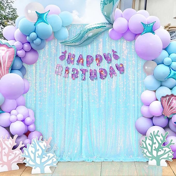Blue Iridescent Backdrop Curtain for Party: 10ftx10ft Sequin Background for Mermaid Wedding Birthday Decorations