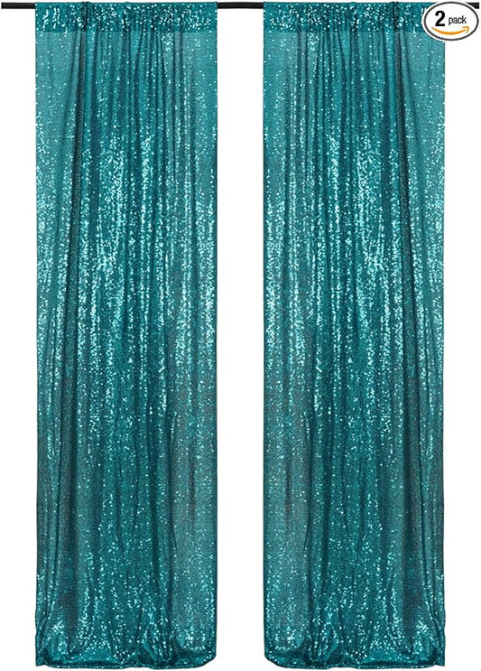 Poise3EHome 2ft x 8ft Teal Sequin Backdrop Curtains 2 Panels for Photography Party Decoration, Teal